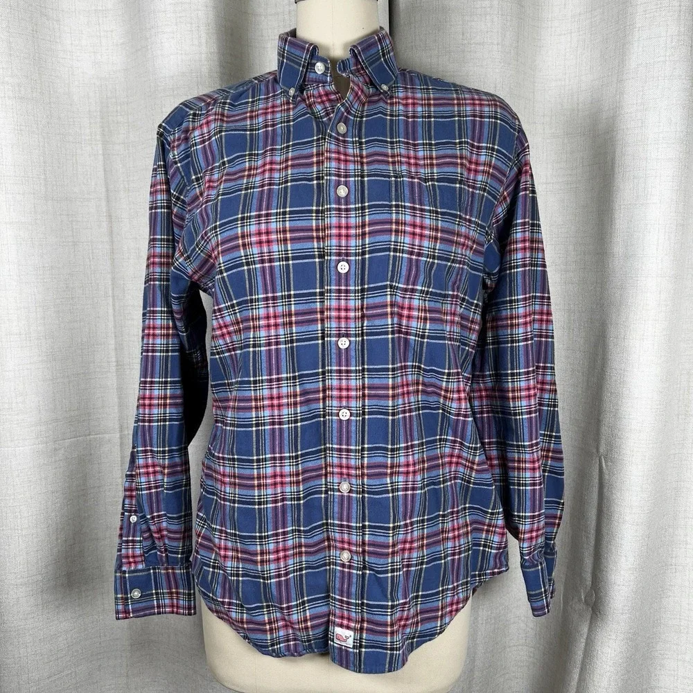 Vineyard Vines Mens Murray Long Sleeve Button Down Shirt‎ Small Red Blue Plaid